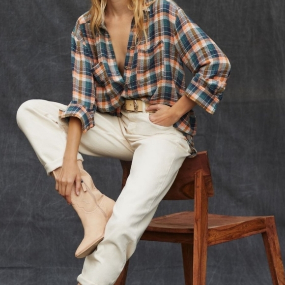 Anthropologie Pilcro Hadley Relaxed Plaid Button Down sz Lp - Picture 1 of 8